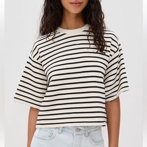 ANNIE BING - MYERS CROP TOP - Short-Sleeve Crewneck Top Stripe